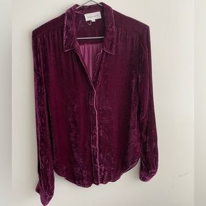 Crushed Velvet V-Neck Button Up Blouse